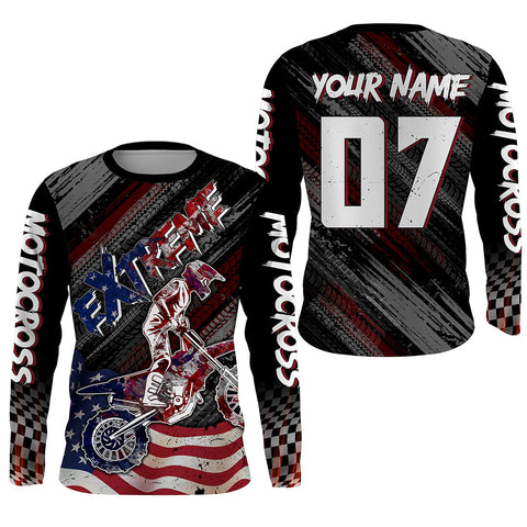 Maxcorners American Flag Motocross Jersey UPF30+ Youth Dirt Bike Shirt Patriotic Extreme MX Racing Shirt LM2809