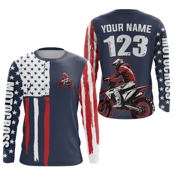 Maxcorners American Flag Motocross Jersey Custom for Kid Men Women Patriotic Dirt Bike Shirt LM2809