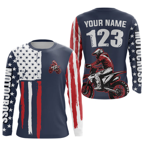 Maxcorners American Flag Motocross Jersey Custom for Kid Men Women Patriotic Dirt Bike Shirt LM2809