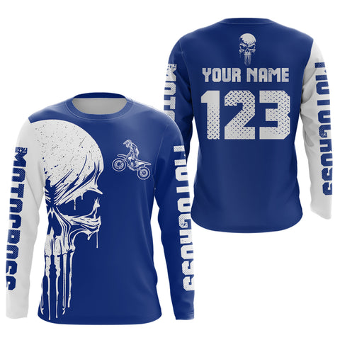 Maxcorners Custom Skull Motocross Jersey for Kid Men Women Blue Skull Dirt Bike Racing Shirt LM2809