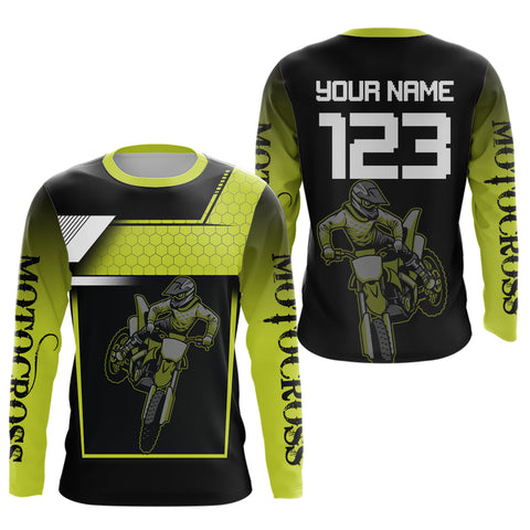 Maxcorners Lime Green Motocross Jersey Men Kid Women Custom Racing Dirt Bike Racing Shirt  LM2809