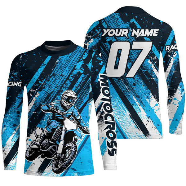 Maxcorners Blue Motocross Jersey Custom Dirt Bike Kid Men Women Motorcycle Racing Shirt MT2709