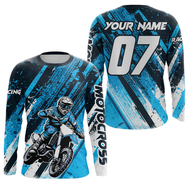 Maxcorners Blue Motocross Jersey Custom Dirt Bike Kid Men Women Motorcycle Racing Shirt MT2709