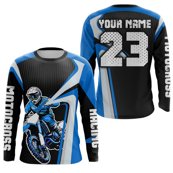 Maxcorners Custom Motocross Jersey Blue Dirt Bike Shirt For Kid Women Men Off-road Shirt MT2709