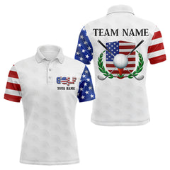 Maxcorners Custom Patriotic Golf Polo Shirt for Men Women Team US Flag Golf Shirts White LM2007