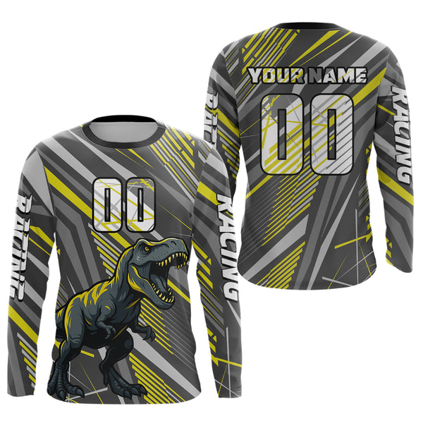 Maxcorners Dinosaur Motocross Jersey Yellow&Grey Dirt Bike Jersey for Men Kid Women Upf30+ LM2809
