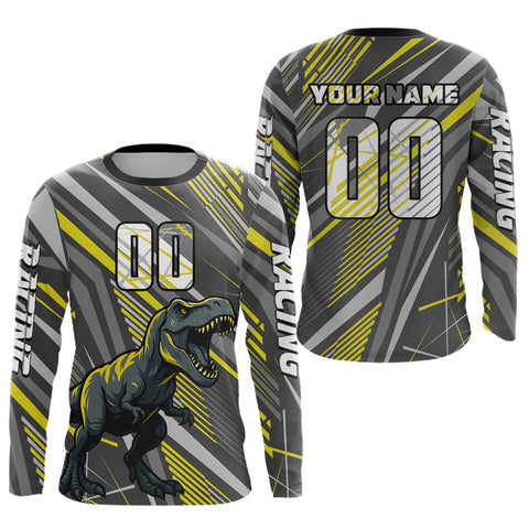Maxcorners Dinosaur Motocross Jersey Yellow&Grey Dirt Bike Jersey for Men Kid Women Upf30+ LM2809