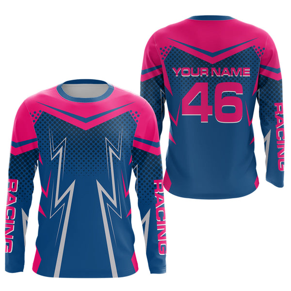 Maxcorners Pink&Blue Motocross Jersey Custom Racing Shirts Dirt Bike Jersey for Men Kid Women LM2809
