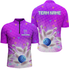 Maxcorners Purple Custom Bowling Shirts Men Women Team Bowling Jerseys Polo and Zip Shirt