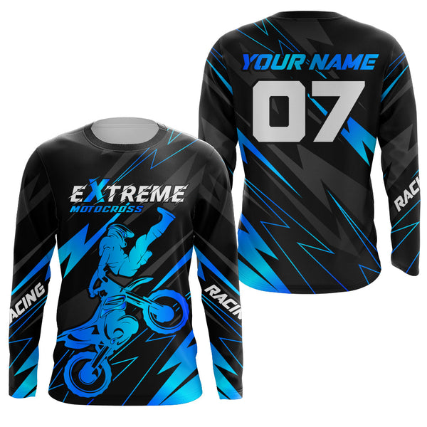 Maxcorners Blue Motocross Racing Jersey Custom Dirt Bike Shirt Kid Women Men Motorcycle Shirt MT2709