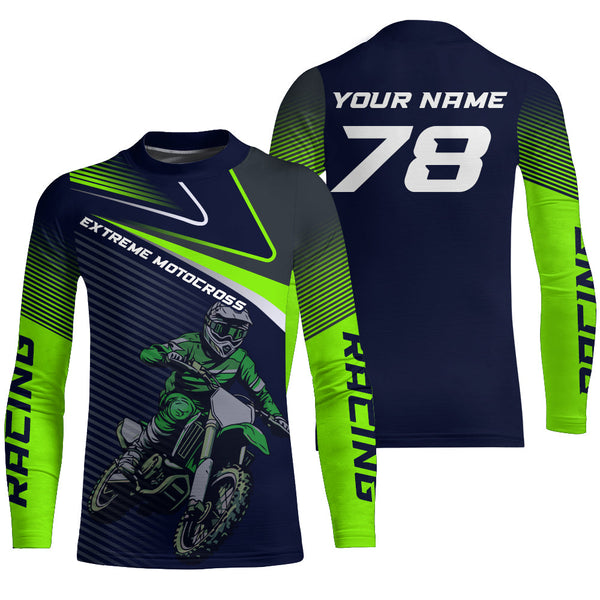 Maxcorners Green Motocross Racing Jersey Youth Men Women Dirt Bike Shirt Upf30+ Extreme Off-Road Racing Shirt MT2709