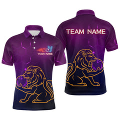 Maxcorners Neon Purple Lion Bowling Shirts for Men Women Team Bowling Jerseys Polo and Zip Shirt