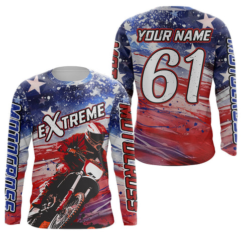 Maxcorners American Flag Racing Jersey UPF30+ Motocross Dirt Bike Shirt Youth Men Kid Women Patriotic LM2809