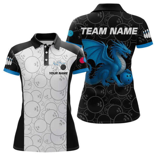 Maxcorners Custom Blue Dragon Bowling Shirts for Men Women Team Bowling Polo & Quarter Zip