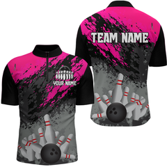 Maxcorners Custom Pink Bowling Shirt forMen Women Team Bowling Jersey Bowling Polo & 1/4 Zip Shirt