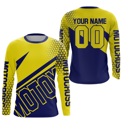 Maxcorners Blue Yellow Motocross Racing Jersey Dirt Bike Shirt Men Kid Women Motorcycle Shirt LM2809
