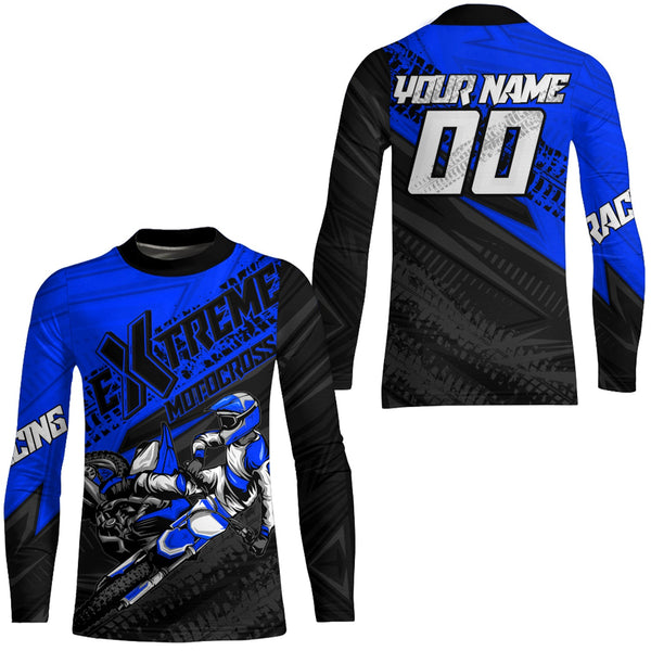 Maxcorners Blue Motocross Racing Jersey Upf30+ Kid Men Women Dirt Bike Shirt Off-road Jersey MT2709