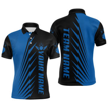 Maxcorners Custom Blue Bowling Shirts for Men Women Team Bowling Polo & 1/4 Zip Shirt