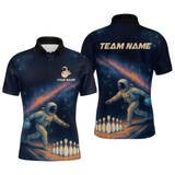 Maxcorners Astronaut Bowling Shirts for Women Men Team Bowling Jerseys Galaxy Bowl Polo 1/4 Zip LM1109