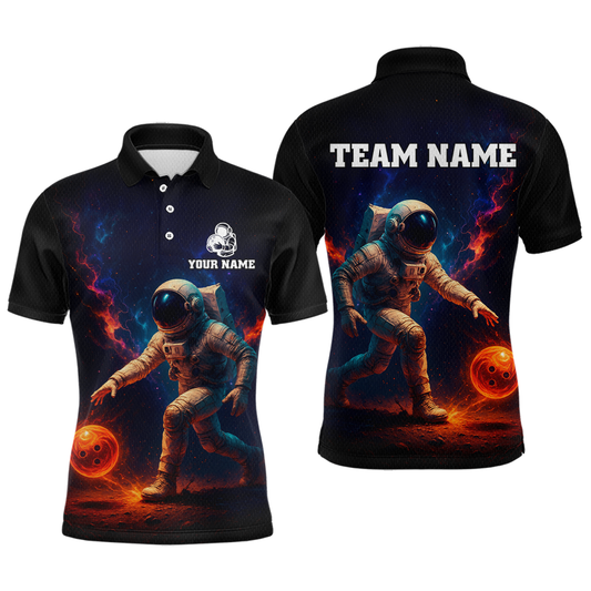 Maxcorners Custom Astronaut Bowling Shirts for Women Men Team Galaxy Bowling Polo and 1/4 Zip LM2603
