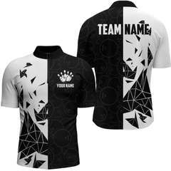Maxcorners Black & White Bowling Shirts for Women Men Custom Team Bowling Polo&1/4 Zip Shirt
