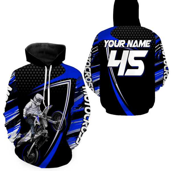 Maxcorners Blue Motocross Racing Hoodie Jersey For Men Women Motorcycle Dirt Bike Hoodie Zip LM2809