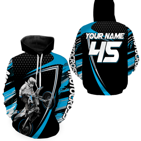 Maxcorners Light Blue Motocross Racing Hoodie Jersey For Men Women Motorcycle Dirt Bike Hoodie Zip LM2809