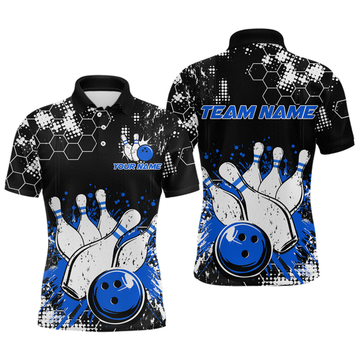 Maxcorners Blue Watercolor Bowling Shirts Men Women Team Custom Bowling Polo & 1/4 Zip Shirt
