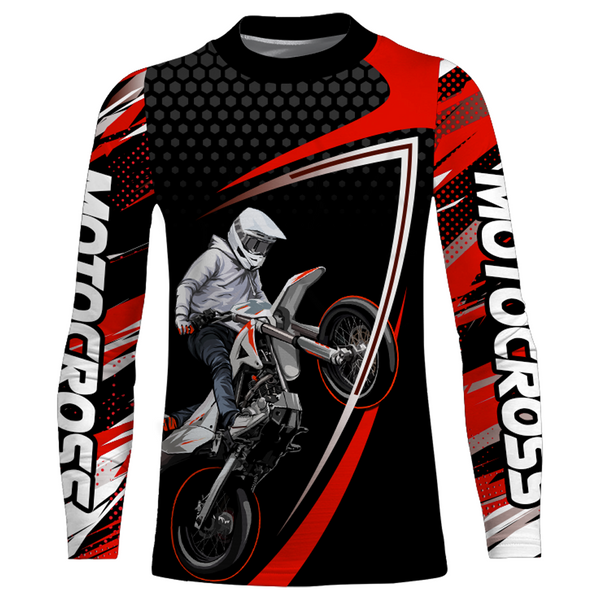 Maxcorners Motocross Racing Jersey Red Upf30+ MX Racing Dirt Bike Jersey Kid Men Motorcycle MT2809