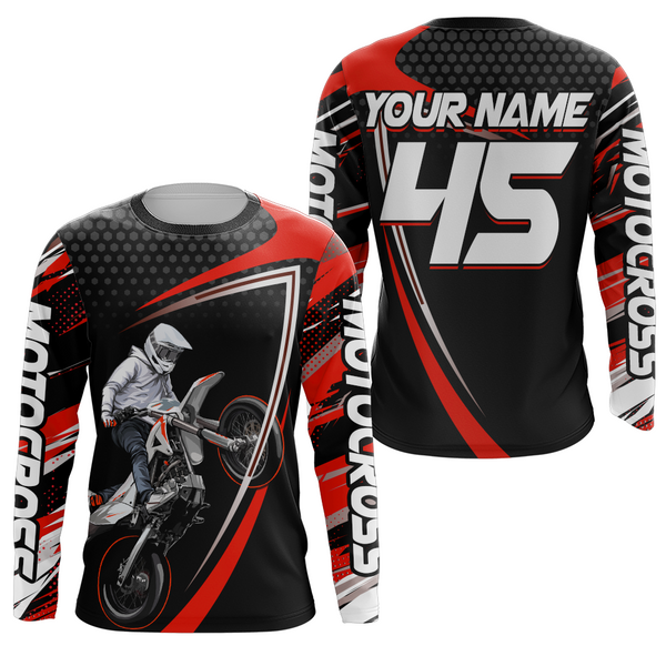Maxcorners Motocross Racing Jersey Red Upf30+ MX Racing Dirt Bike Jersey Kid Men Motorcycle MT2809