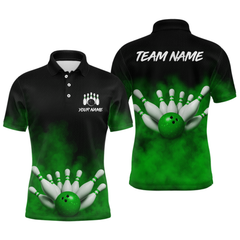 Maxcorners Green Smoke Bowling Shirts for Men Women Team Personalized Bowling Polo and Quarter Zip MT2108