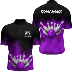 Maxcorners Purple Smoke Bowling Shirts for Men Women Team Personalized Bowling Polo and Quarter Zip MT2108