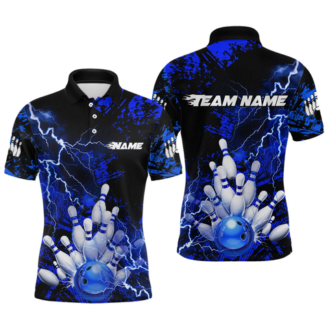 Maxcorners Blue Thunder Lightning Bowling Shirt Custom Colorful Bowling Jersey Men Women Team