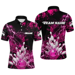 Maxcorners Pink Thunder Lightning Bowling Shirt Custom Colorful Bowling Jersey Men Women Team LM0705