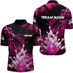 Maxcorners Pink Thunder Lightning Bowling Shirt Custom Colorful Bowling Jersey Men Women Team LM0705