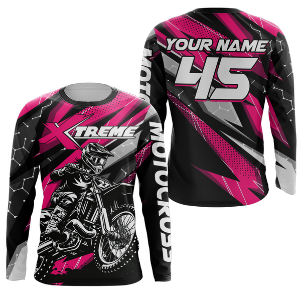 Maxcorners Pink Motocross Jersey Youth Women Men Upf30+ Dirt Bike Shirt Motorcycle Riding Shirt XM271 MT2809