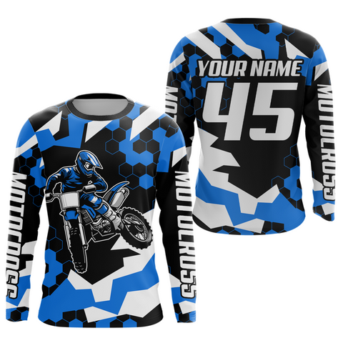 Maxcorners Custom Blue Motocross Jersey Racing Shirts for Men Kid Women Dirt Bike Shirts LM2809