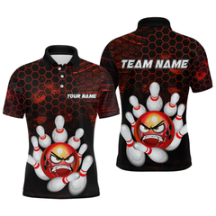 Maxcorners Angry Pin Red Bowling Shirts Custom Bowling Jersey for Men Women and Team