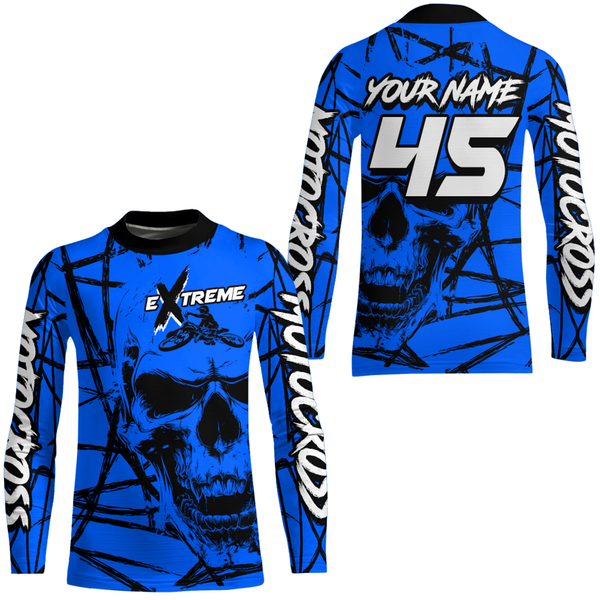 Maxcorners Motocross Racing Jersey Blue Upf30+ Dirt Bike Shirt MX Off-Road Motorcycle Shirt MT2709