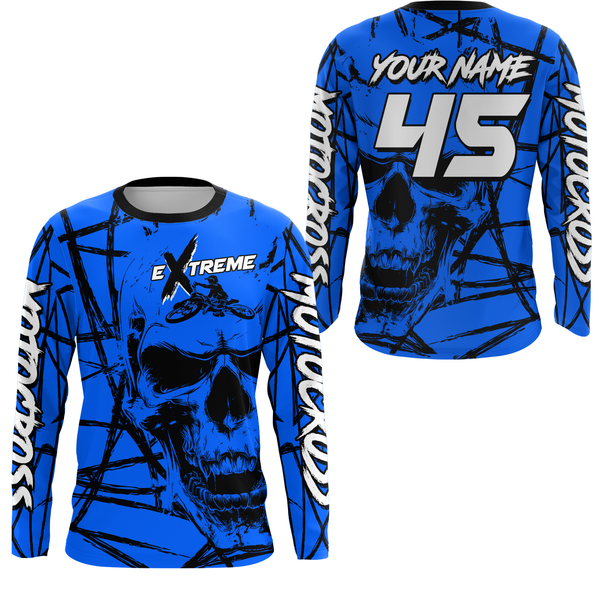 Maxcorners Motocross Racing Jersey Blue Upf30+ Dirt Bike Shirt MX Off-Road Motorcycle Shirt MT2709
