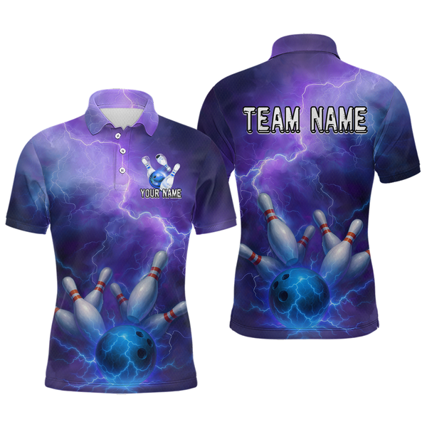 Maxcorners Custom Purple Lightning Bowling Shirts for Men Women Team LM3010