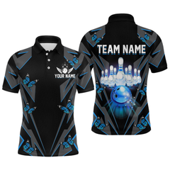 Maxcorners Customize Blue Butterflies Bowling Shirts for Men Women Team Bowling Polo & 1/4 Zip LM1008