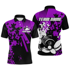 Maxcorners Custom Purple Butterflies Bowling Shirts for Men Women Bowling Jersey Team Name