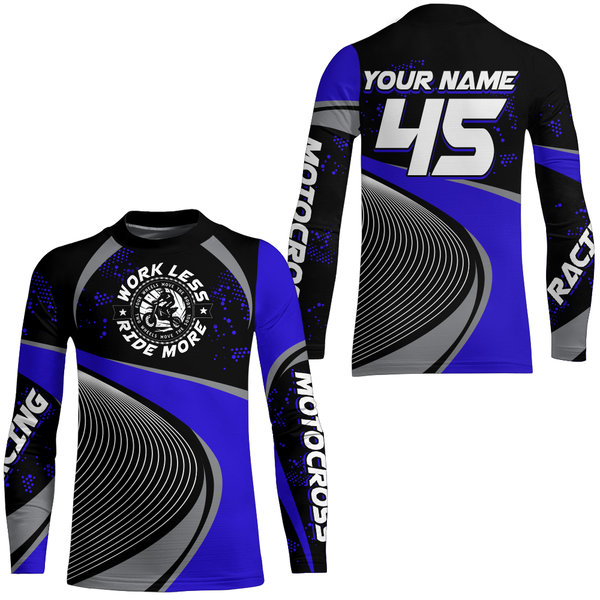 Maxcorners Motocross Racing Jersey Blue Upf30+ Dirt Bike Shirt Off-Road MX Racing Jersey MT2709