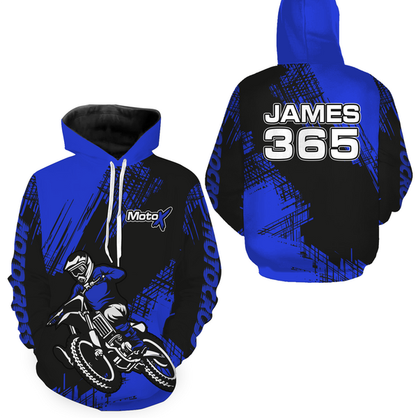 Maxcorners Blue Motocross Racing Hoodie for Men Women Dirt Bike Hoodie Off-road Jersey LM2809