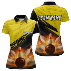 Maxcorners Custom Flaming Yellow Bowling Shirts for Women Men Team Bowling Polo & Quarter Zip LM1506