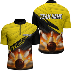 Maxcorners Custom Flaming Yellow Bowling Shirts for Women Men Team Bowling Polo & Quarter Zip LM1506