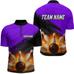 Maxcorners Custom Flaming Purple Bowling Shirts for Women Men Team Bowling Polo & Quarter Zip LM1506