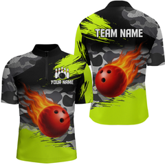 Maxcorners Custom Lime Green Bowling Shirt for Men Women Team Bowling Jerseys Polo 1/4 Zip LM1506