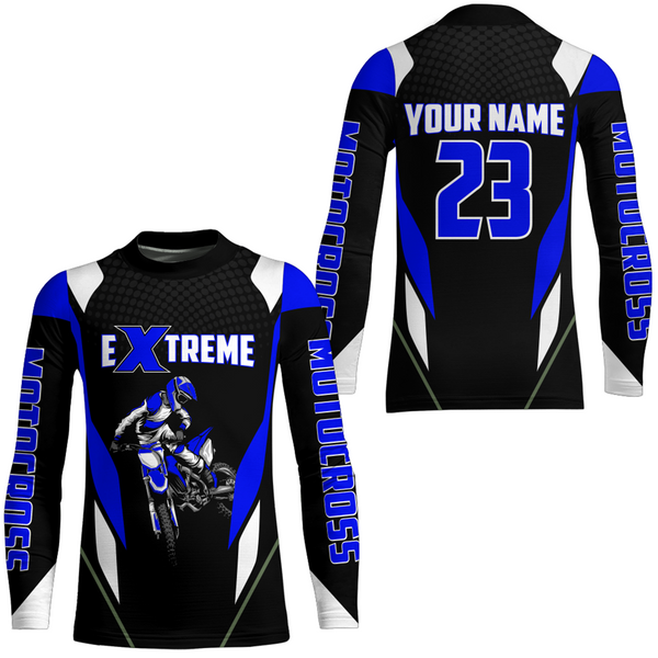 Maxcorners Motocross Racing Jersey Blue Off-road Riding Dirt Bike Shirt For Kid Men Women MT2709